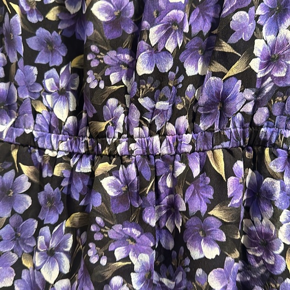 Purple floral the Kooples shoulder pad dress size Small deep v neck - Picture 5 of 7